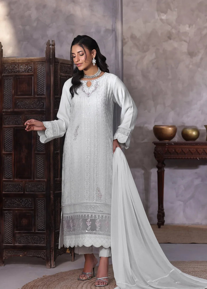 Gul Bano by Shamooz RTW Embroidered Crinkle Chiffon 3 Piece Suit SHM26RG Mist Grey I-CH-0019 - Festive Collection