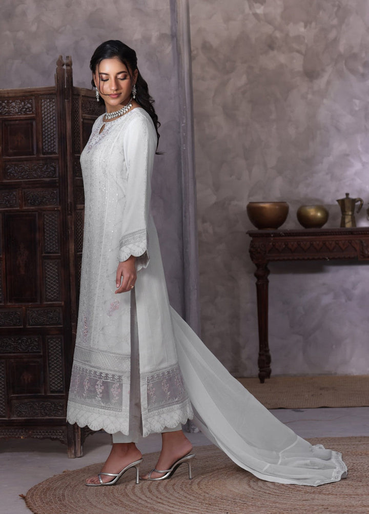Shamooz Women RTW Embroidered Chiffon 3 Piece Suit Mist Grey I-CH-0019 Festive Collection