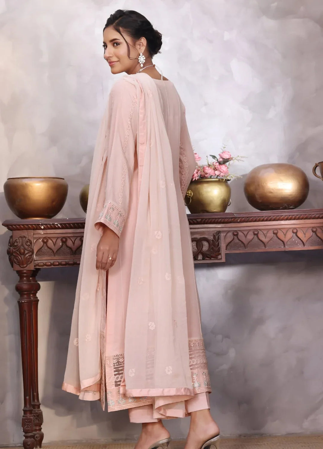 Gul Bano by Shamooz RTW Embroidered Crinkle Chiffon 3 Piece Suit SHM26RG Daisy I-CH-0025 - Festive Collection