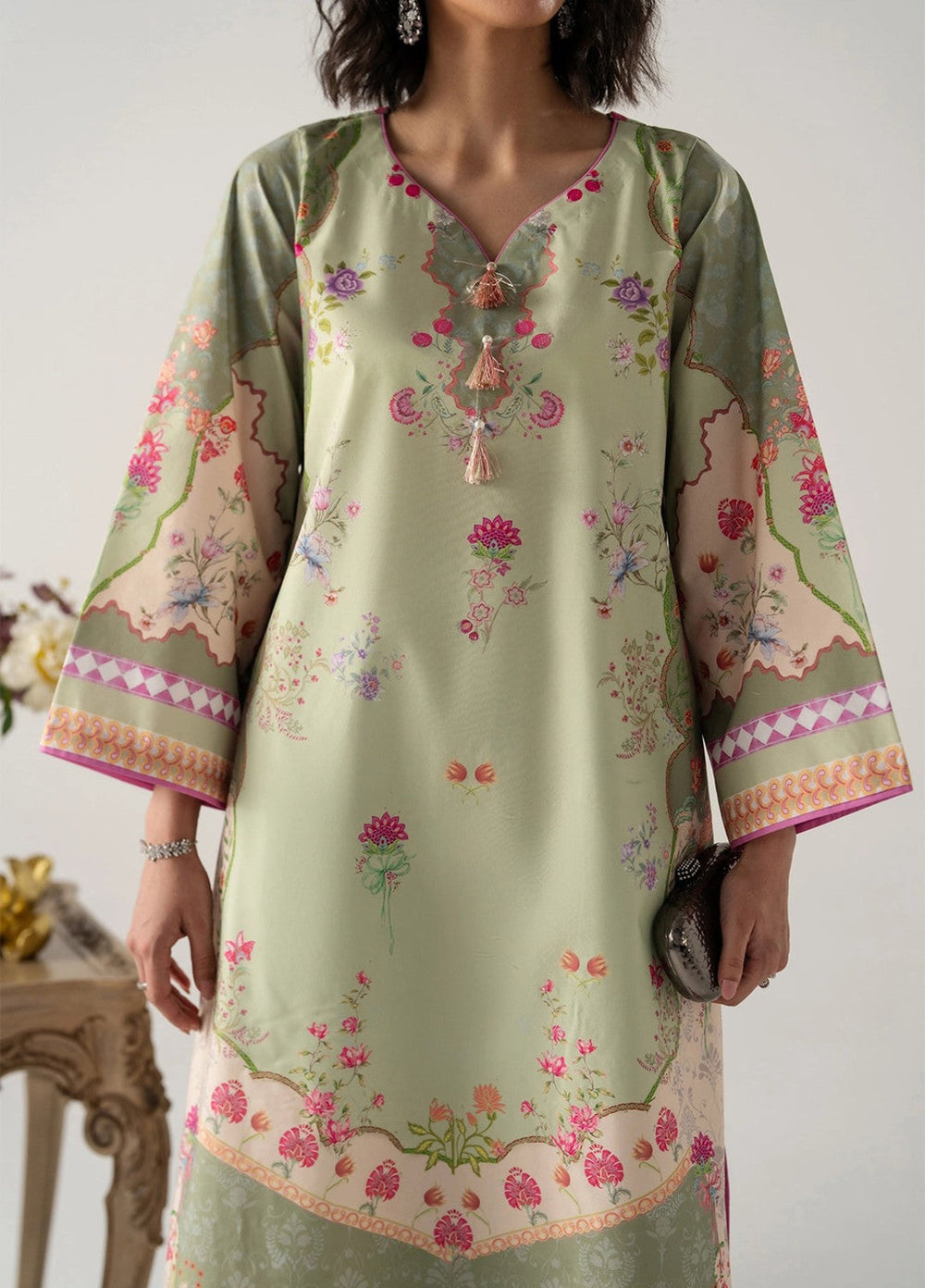 Zaymal Women RTW Printed Blended Lawn 2 Piece Suit SAGE GREEN Casual Collection