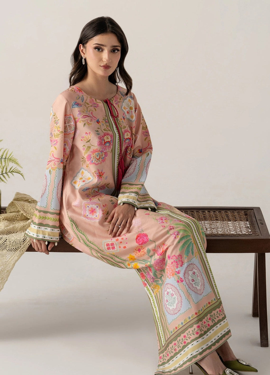 Zaymal Women RTW Printed Blended Lawn 2 Piece Suit PEACH Casual Collection