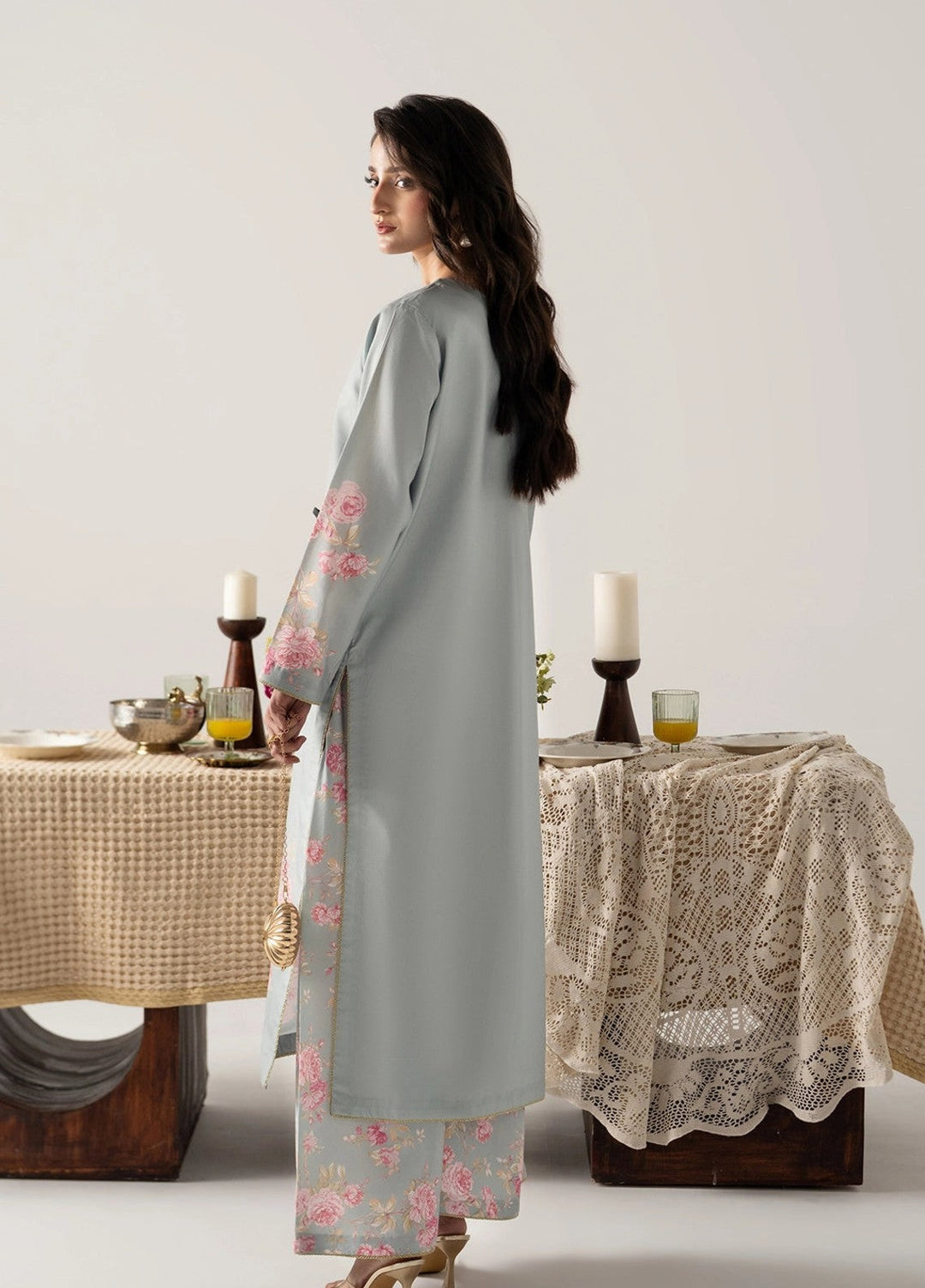Zaymal Women RTW Printed Blended Lawn 3 Piece Suit ICE BLUE Casual Collection