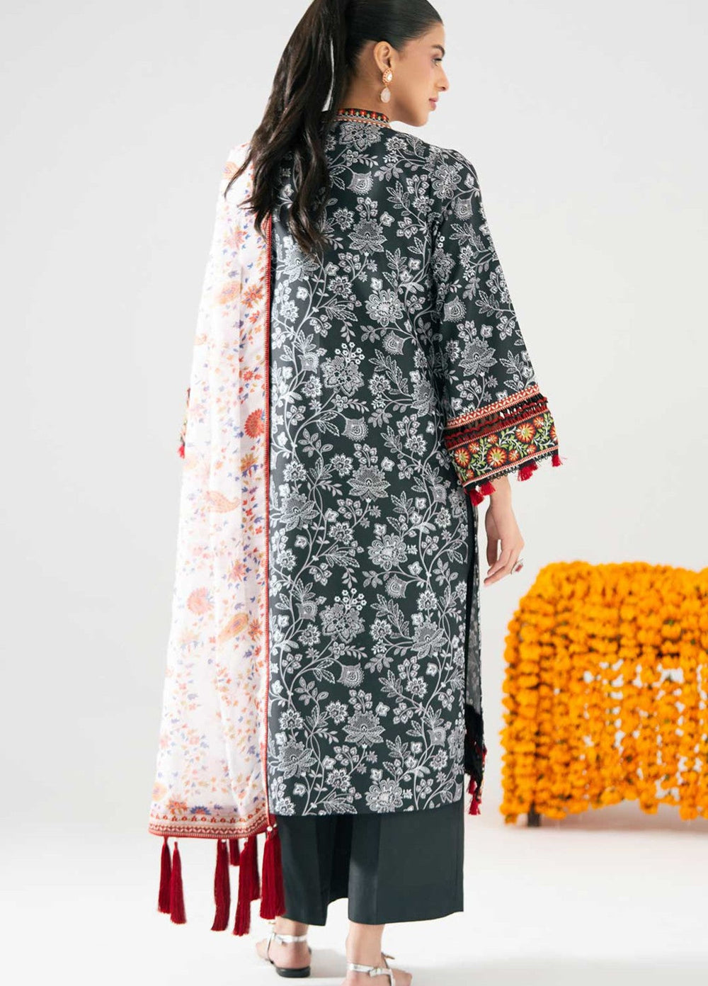 Zaymal Women RTW Printed Silk 3 Piece Suit MONOCHROME Casual Collection