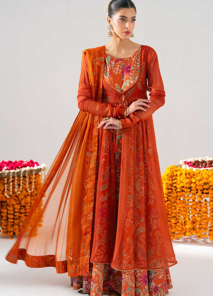 Zaymal Women RTW Printed Silk 3 Piece Suit RUST Festive Collection