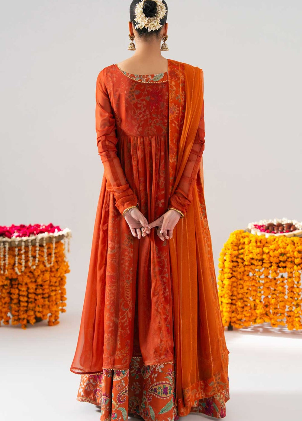 Zaymal Women RTW Printed Silk 3 Piece Suit RUST Festive Collection