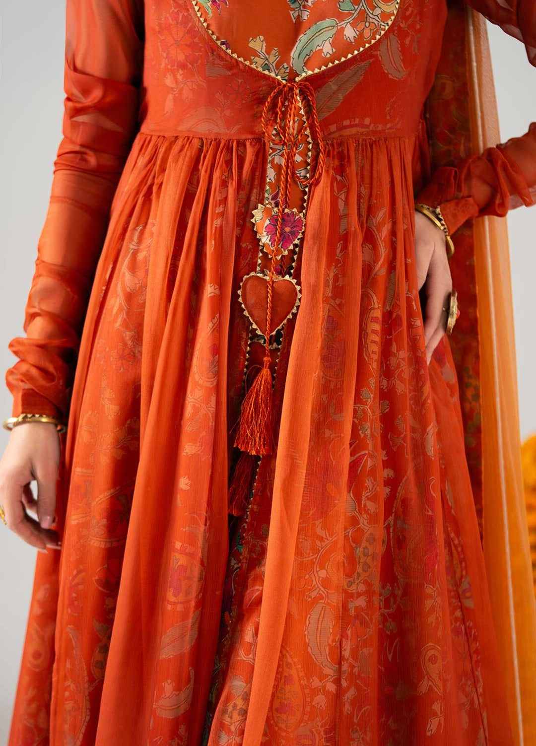 Zaymal Women RTW Printed Silk 3 Piece Suit RUST Festive Collection