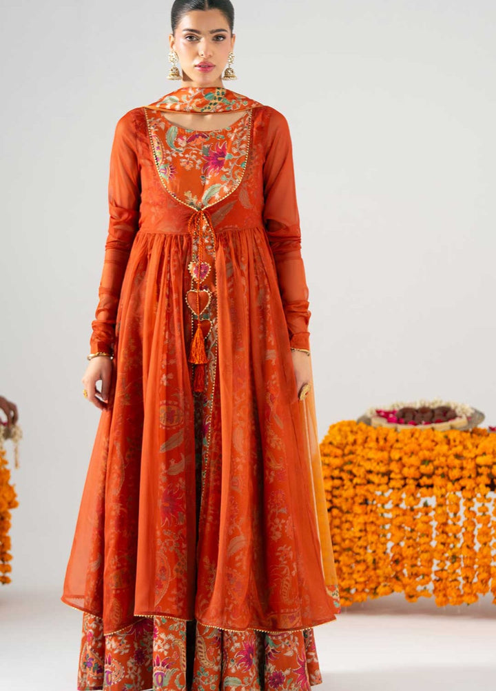 Zaymal Women RTW Printed Silk 3 Piece Suit RUST Festive Collection
