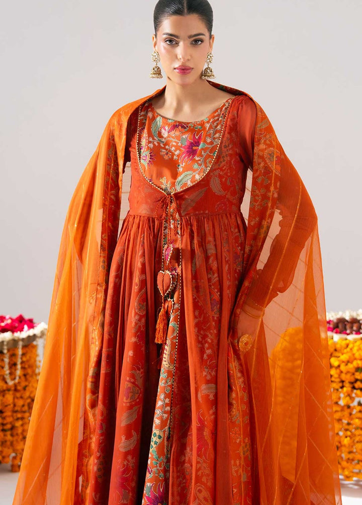 Zaymal Women RTW Printed Silk 3 Piece Suit RUST Festive Collection