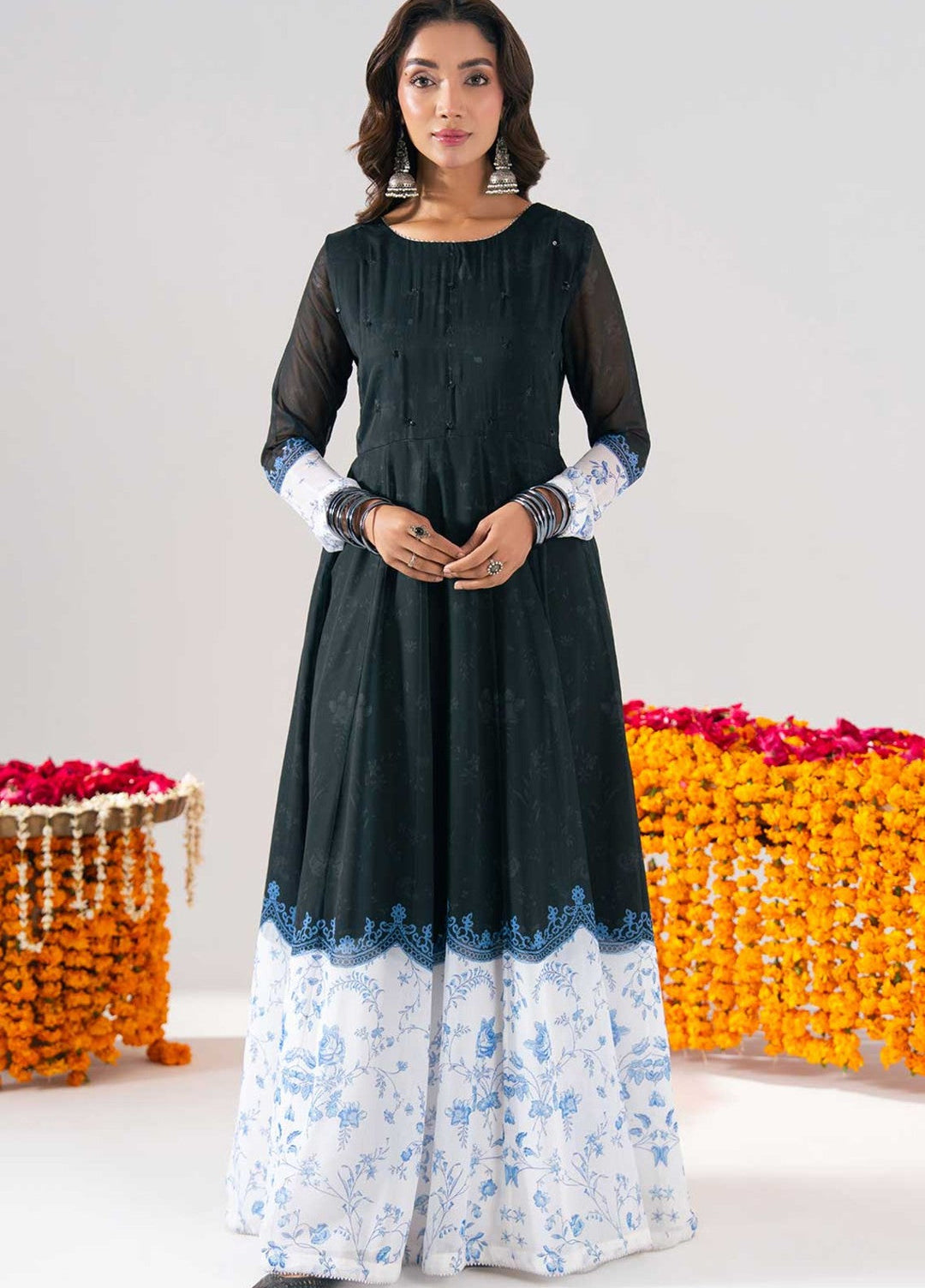 Zaymal Women RTW Printed Silk 2 Piece Suit BLACK Festive Collection