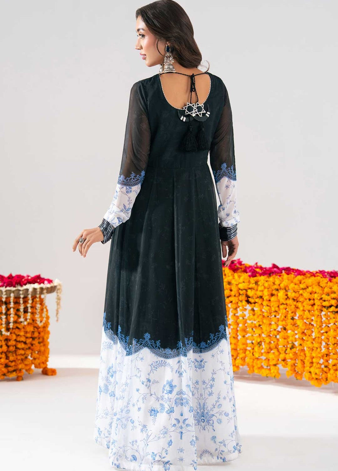 Zaymal Women RTW Printed Silk 2 Piece Suit BLACK Festive Collection