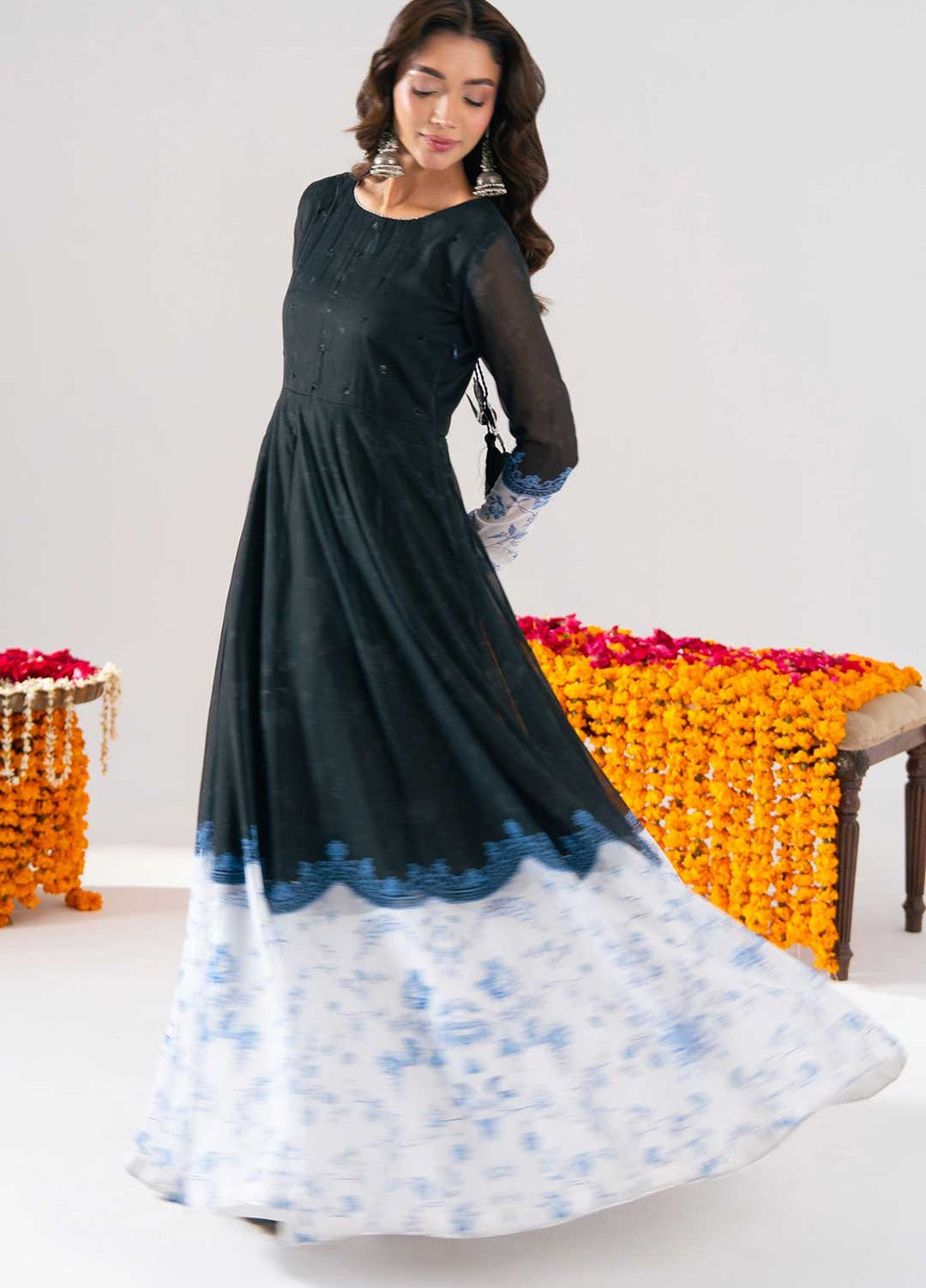 Zaymal Women RTW Printed Silk 2 Piece Suit BLACK Festive Collection