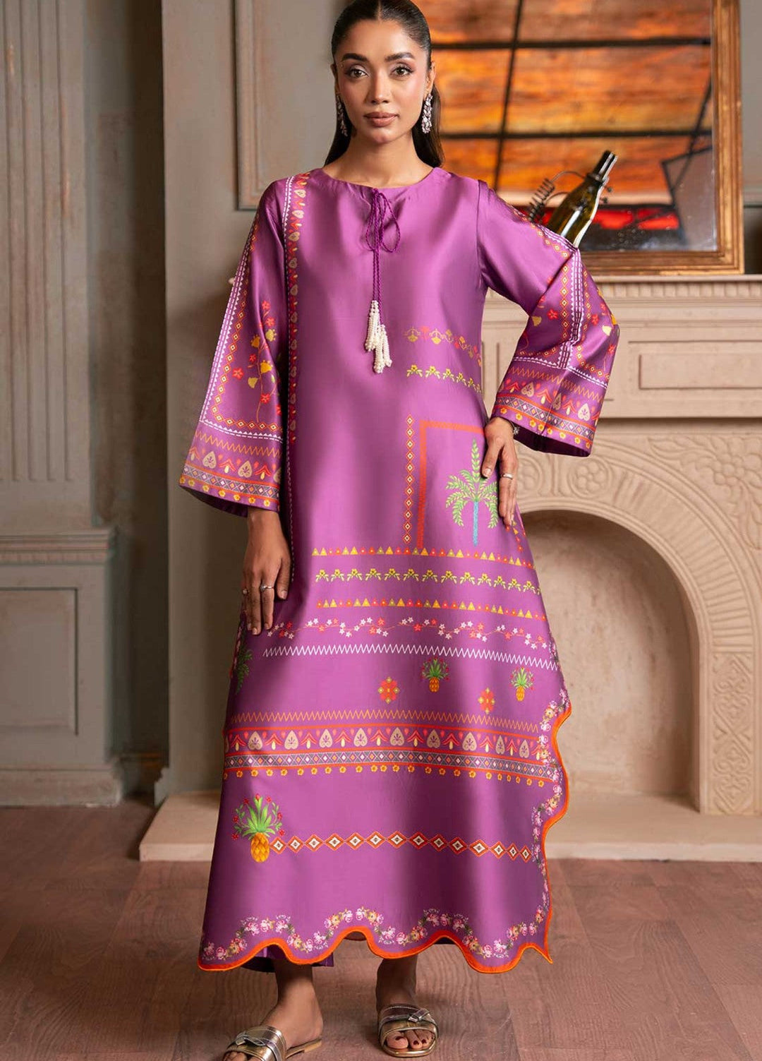 Zaymal Women RTW Printed Silk 2 Piece Suit PURPLE Festive Collection