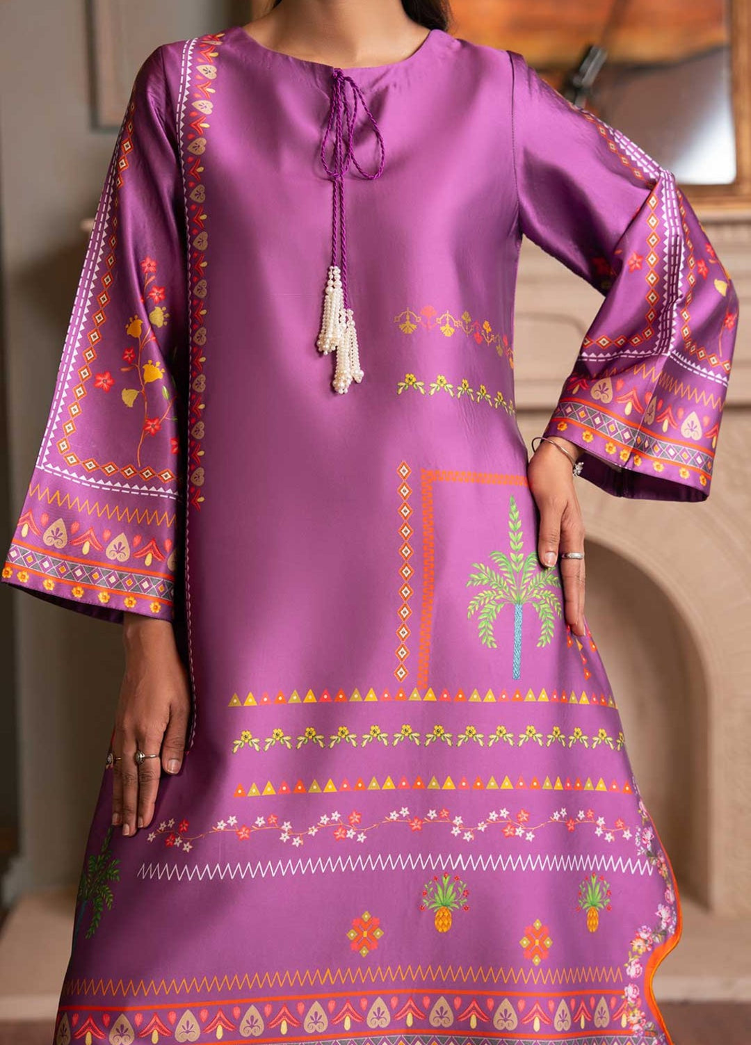 Zaymal Women RTW Printed Silk 2 Piece Suit PURPLE Festive Collection