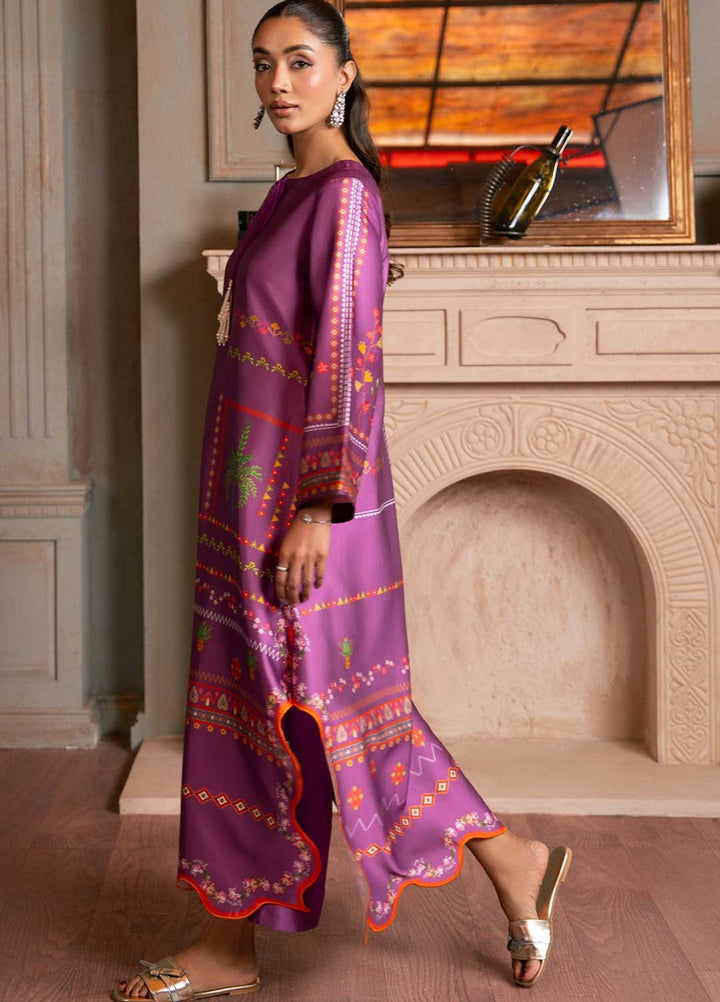 Zaymal Women RTW Printed Silk 2 Piece Suit PURPLE Festive Collection