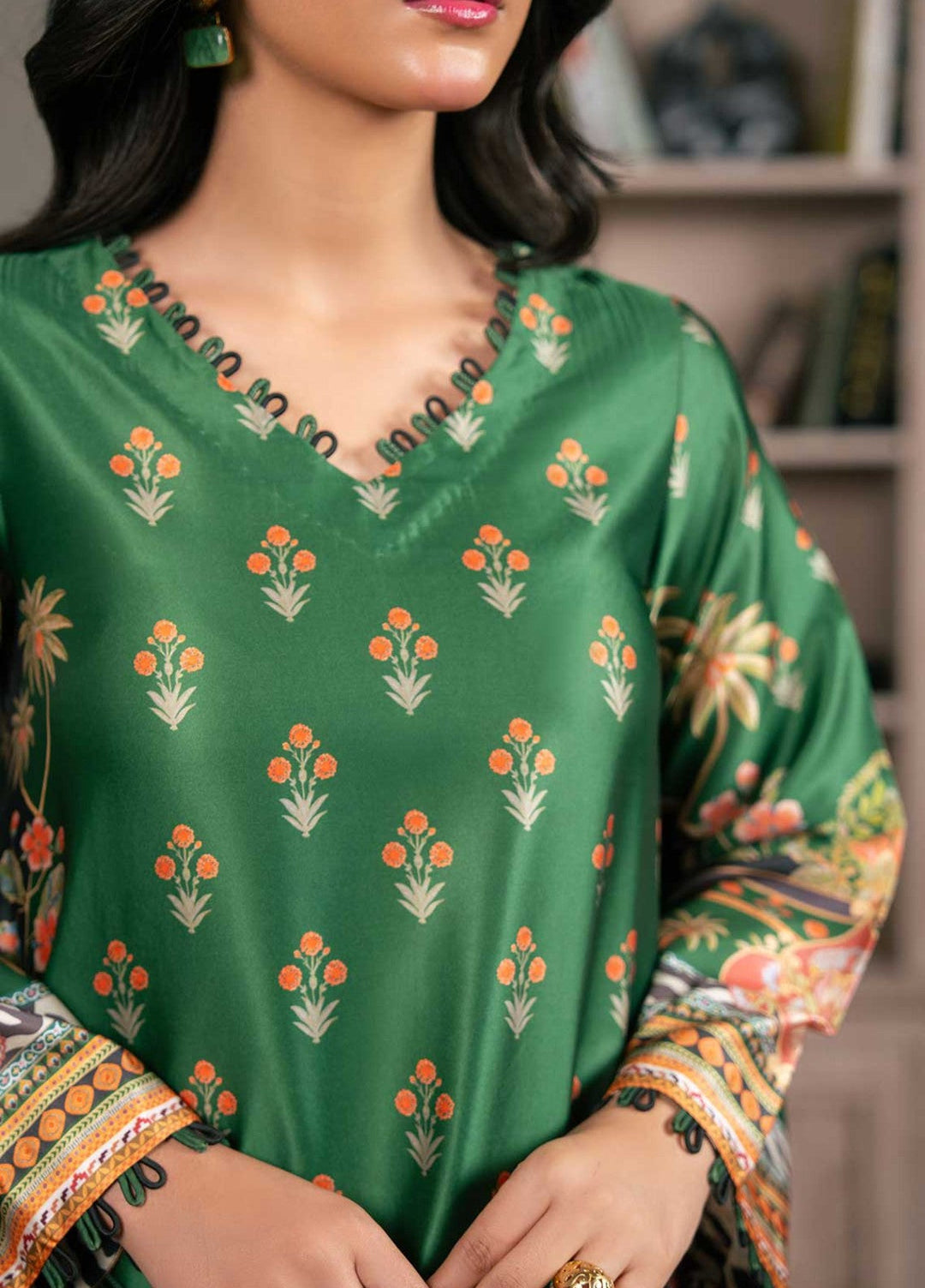 Zaymal Women RTW Printed Silk 2 Piece Suit GREEN BLACK Festive Collection