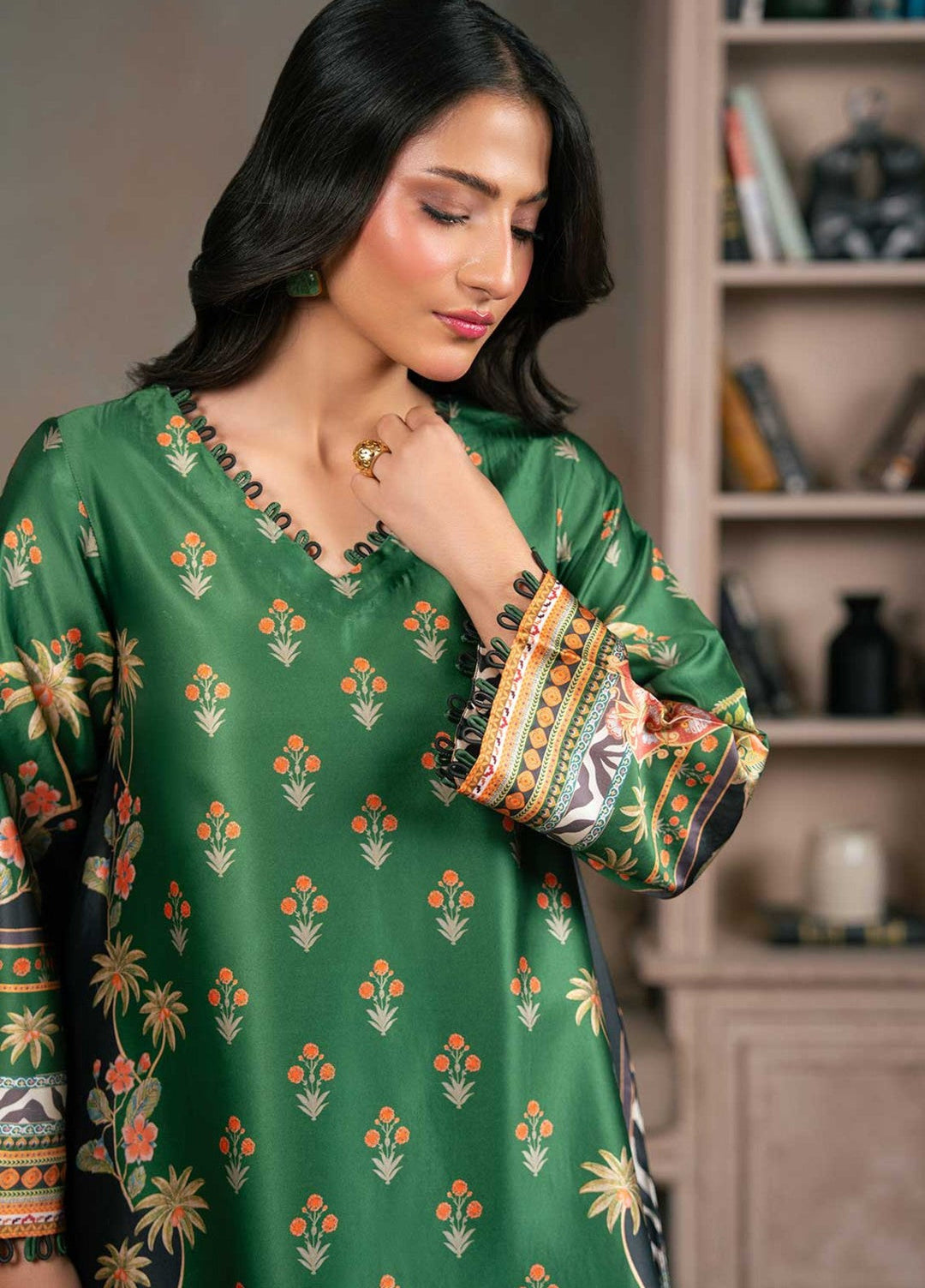 Zaymal Women RTW Printed Silk 2 Piece Suit GREEN BLACK Festive Collection