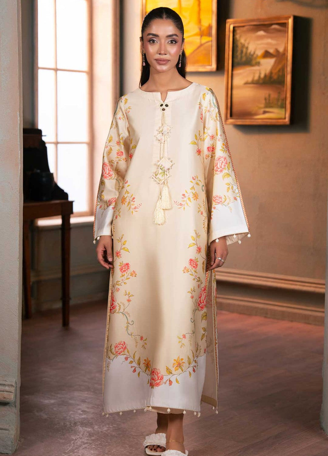 Zaymal Women RTW Printed Silk 2 Piece Suit BUTTER YELLOW Festive Collection
