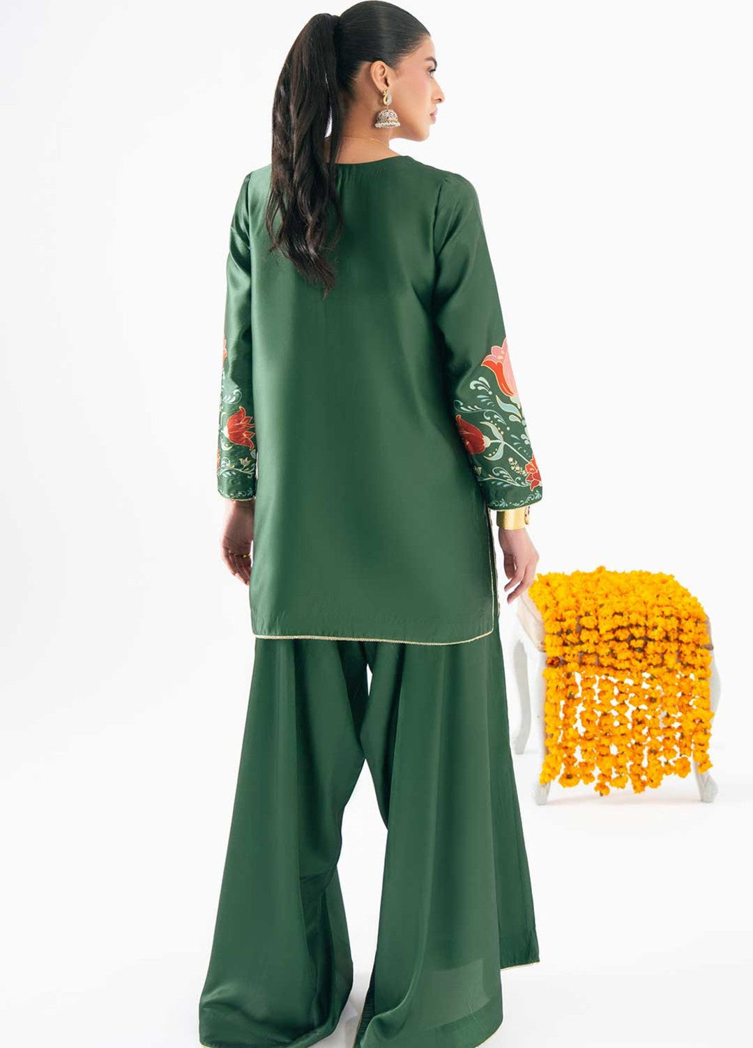 Zaymal Women RTW Printed Silk 2 Piece Suit EMERALD GREEN Festive Collection