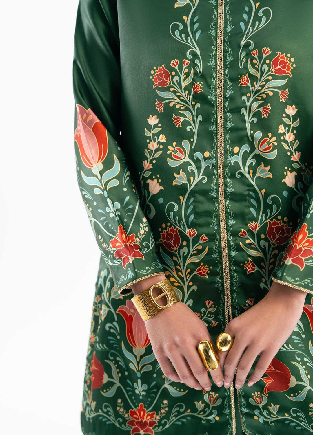 Zaymal Women RTW Printed Silk 2 Piece Suit EMERALD GREEN Festive Collection