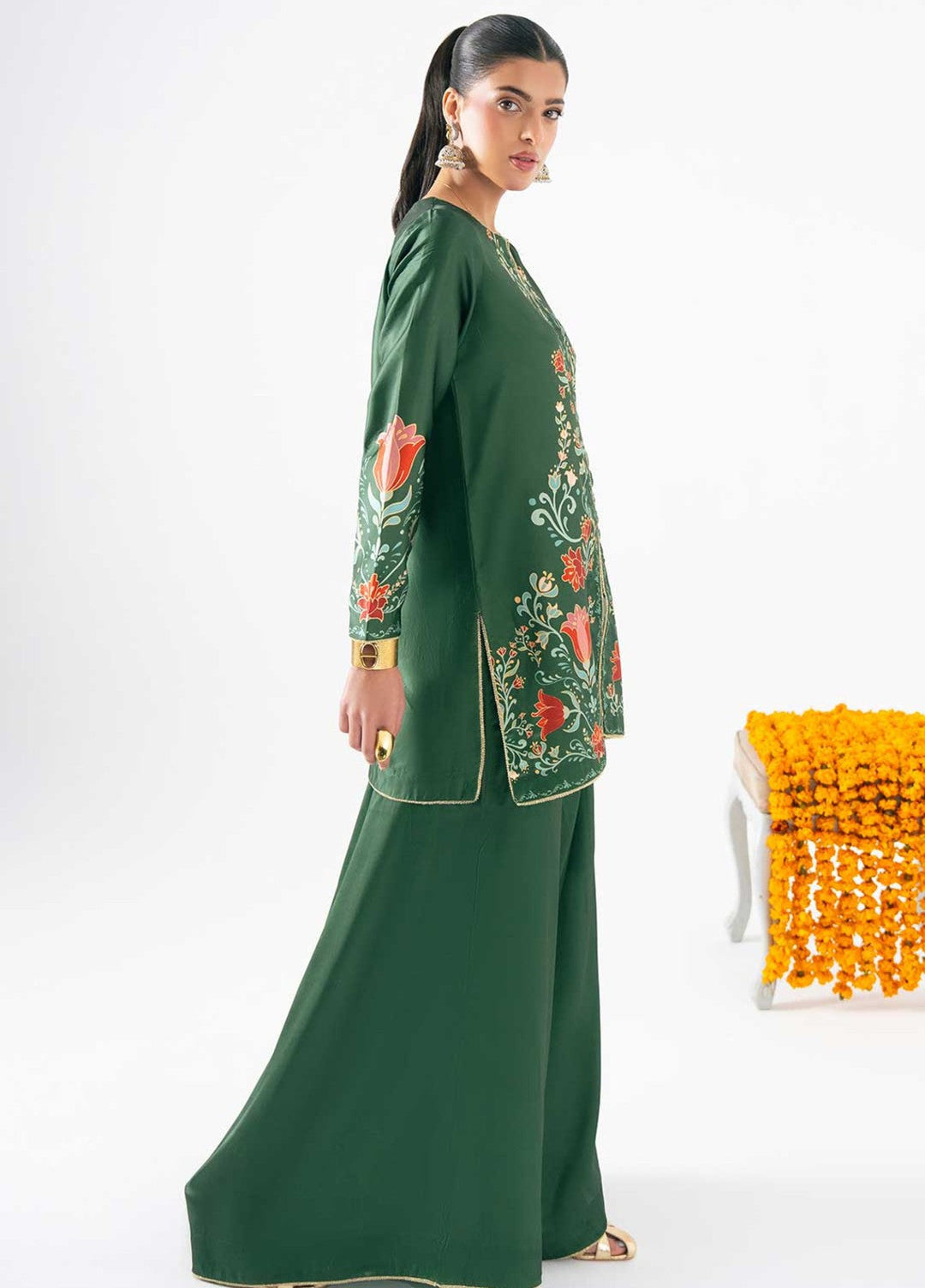 Zaymal Women RTW Printed Silk 2 Piece Suit EMERALD GREEN Festive Collection