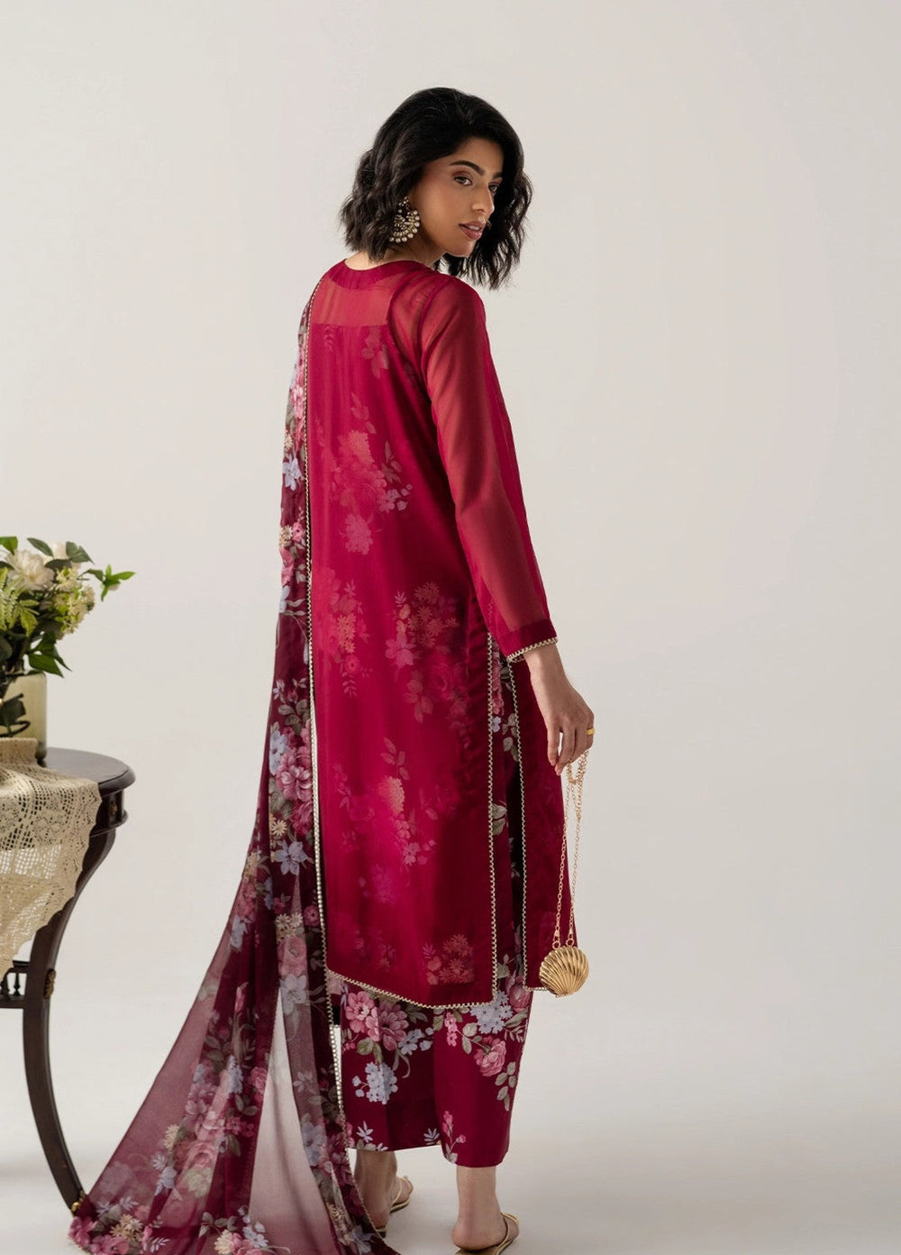 Zaymal Women RTW Printed Chiffon 4 Piece Suit DEEP BURGUNDY Casual Collection