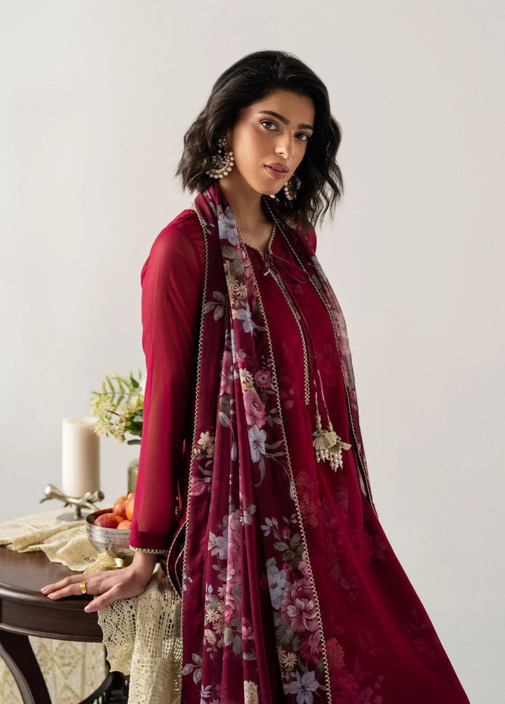 Zaymal Women RTW Printed Chiffon 4 Piece Suit DEEP BURGUNDY Casual Collection