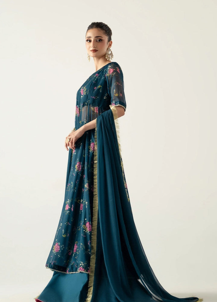Zaymal Women RTW Printed Chiffon 3 Piece Suit DEEP TEAL Casual Collection