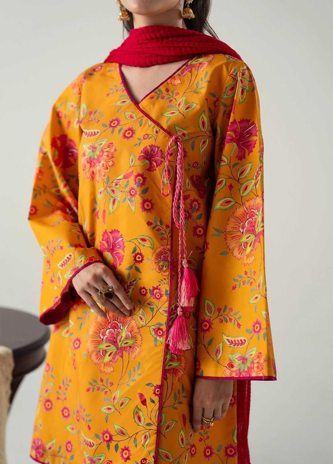 Zaymal Women RTW Printed Blended Lawn 3 Piece Suit MUSTARD Casual Collection