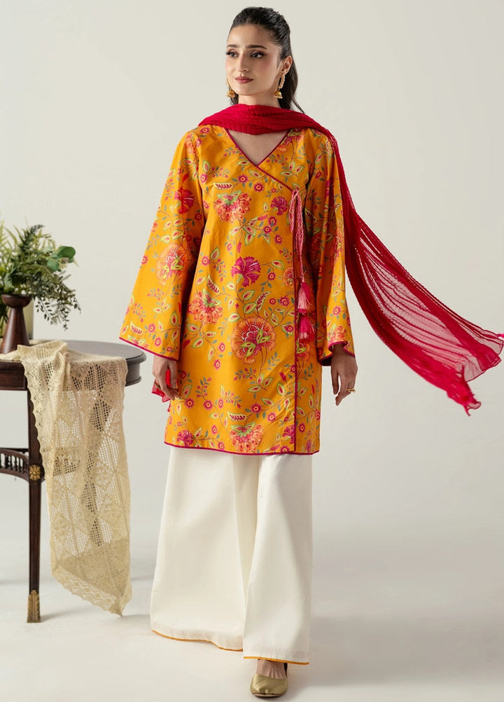 Zaymal Women RTW Printed Blended Lawn 3 Piece Suit MUSTARD Casual Collection