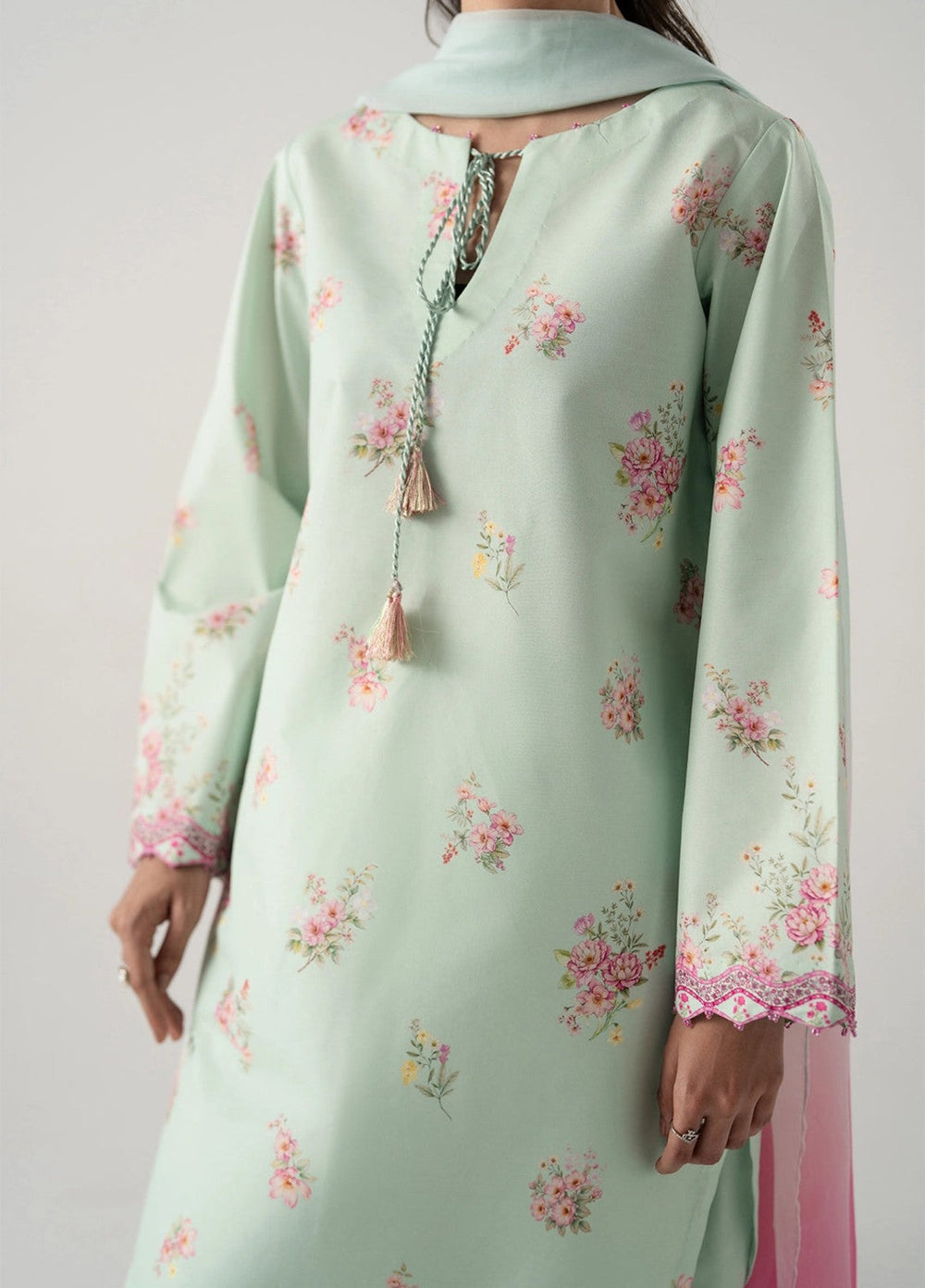 Zaymal Women RTW Printed Blended Lawn 3 Piece Suit MINT-PINK Casual Collection