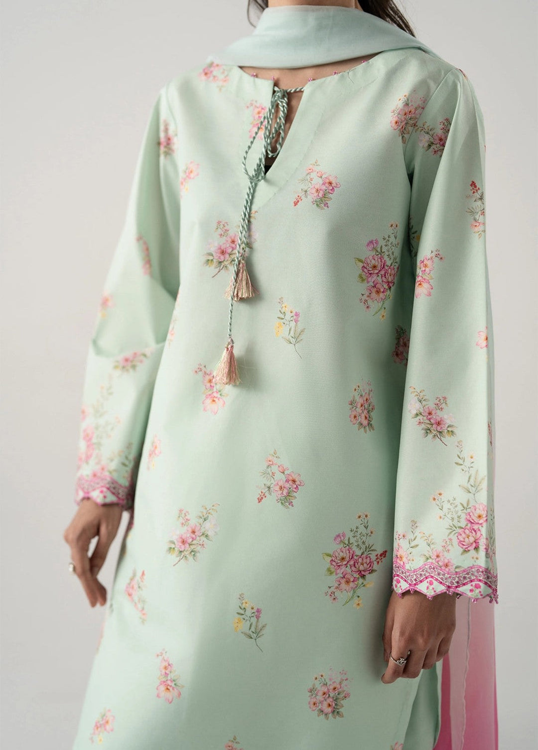 Zaymal Women RTW Printed Blended Lawn 3 Piece Suit MINT-PINK Casual Collection