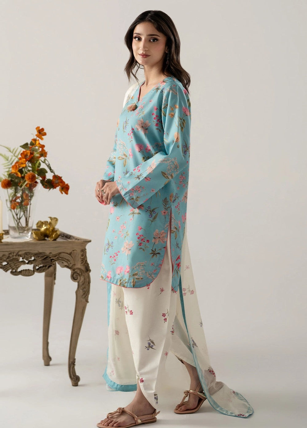 Zaymal Women RTW Printed Blended Lawn 3 Piece Suit SKY BLUE Casual Collection