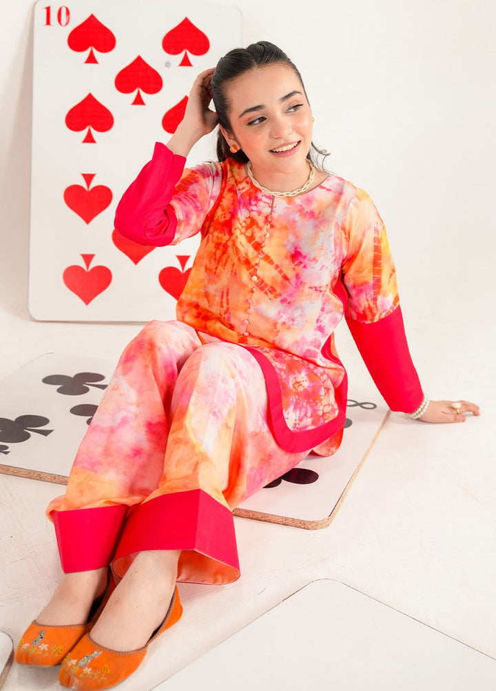 Bloomie by Panache Apparel Girls RTW Printed Lawn Silk 2 Piece Suit Fluffie Festive Collection