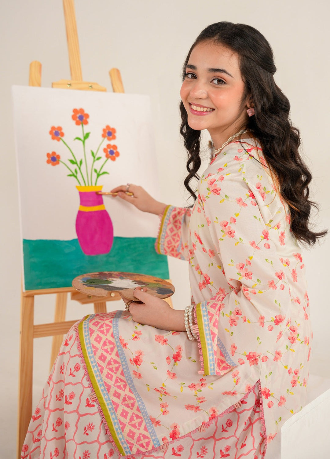 Bloomie by Panache Apparel Girls RTW Printed Lawn Silk 2 Piece Suit Paintsy Festive Collection