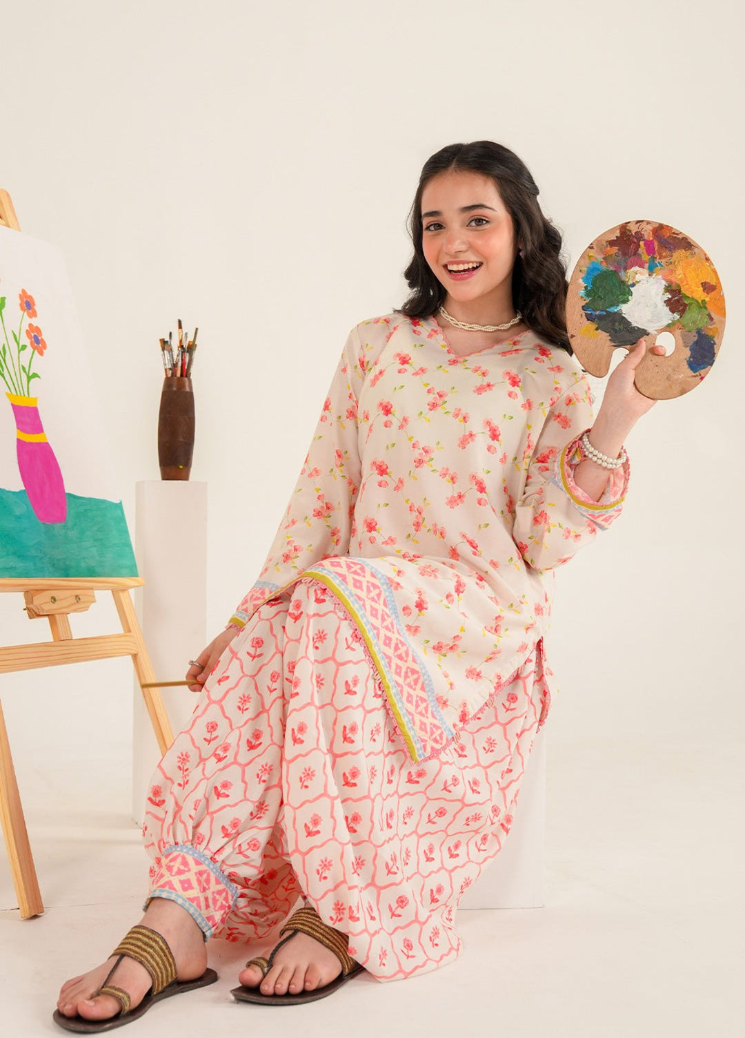 Bloomie by Panache Apparel Girls RTW Printed Lawn Silk 2 Piece Suit Paintsy Festive Collection