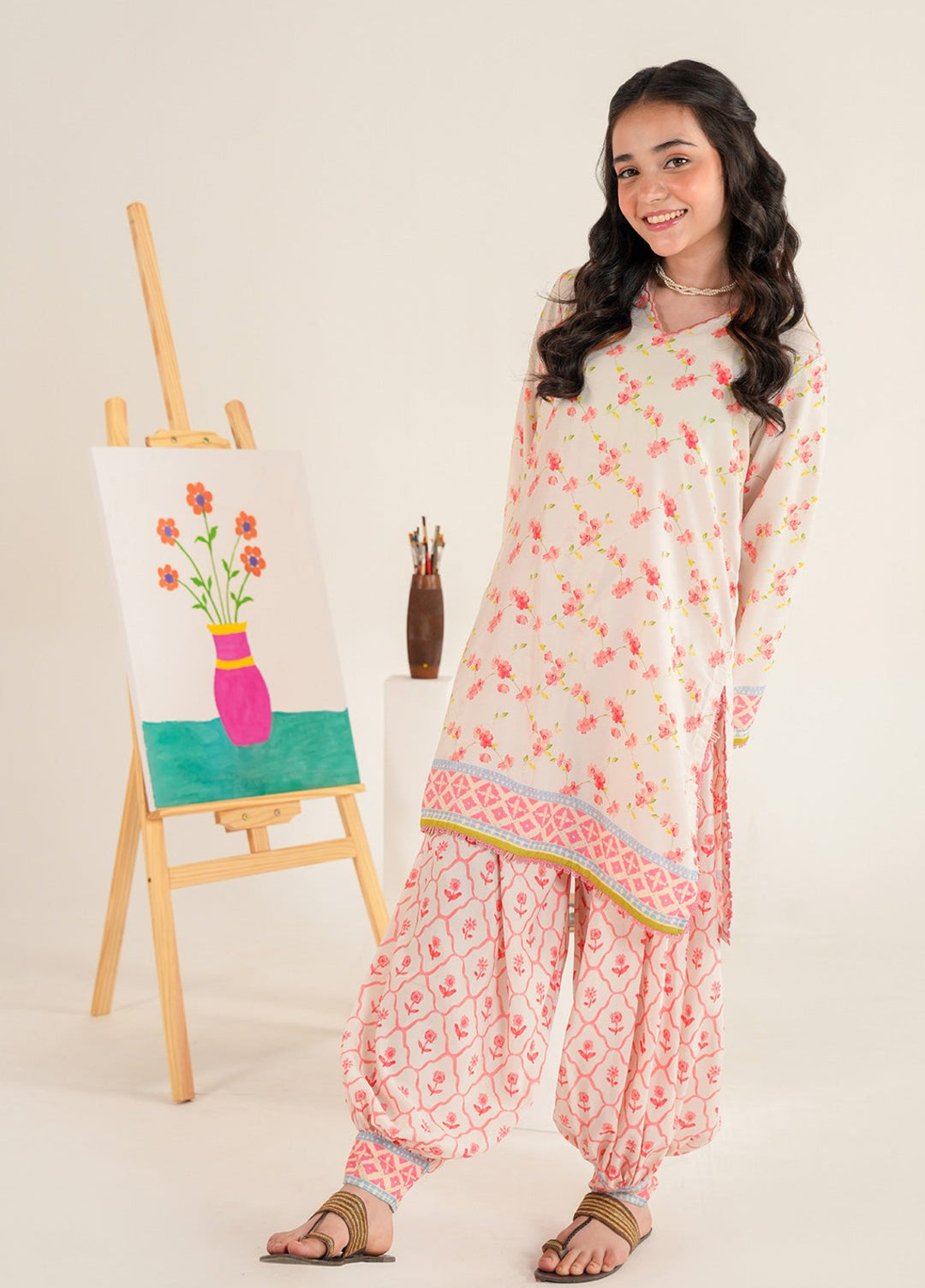 Bloomie by Panache Apparel Girls RTW Printed Lawn Silk 2 Piece Suit Paintsy Festive Collection