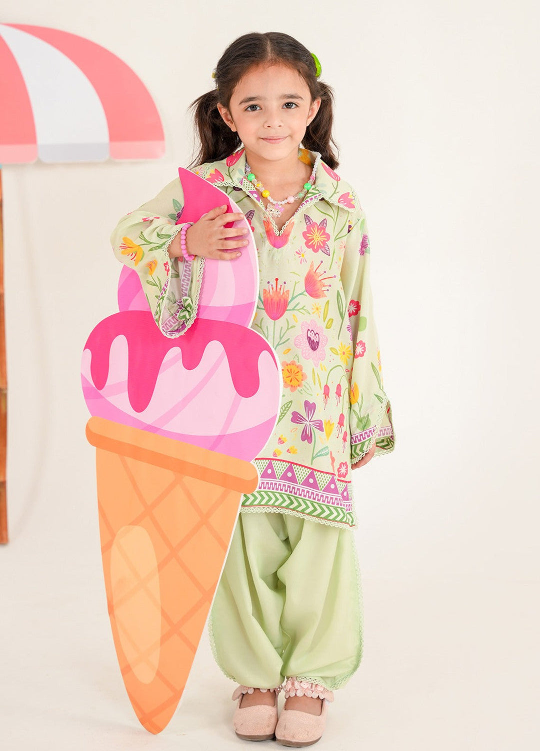 Bloomie by Panache Apparel Girls RTW Printed Lawn Silk 2 Piece Suit Coloroo Festive Collection