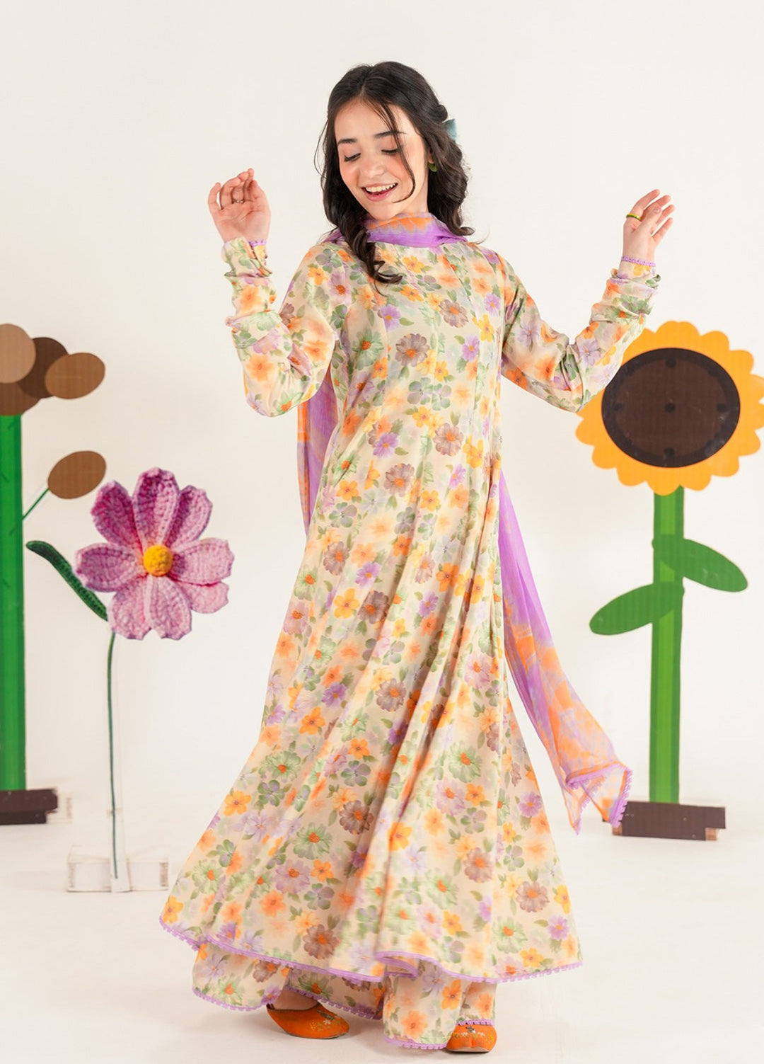 Bloomie by Panache Apparel Girls RTW Printed Lawn Silk 3 Piece Suit Tulipie Festive Collection