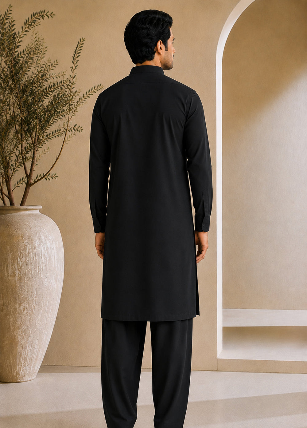 Mazham Mens RTW Solids Cotton 2 Piece Suit Black Luppi Casual Collection