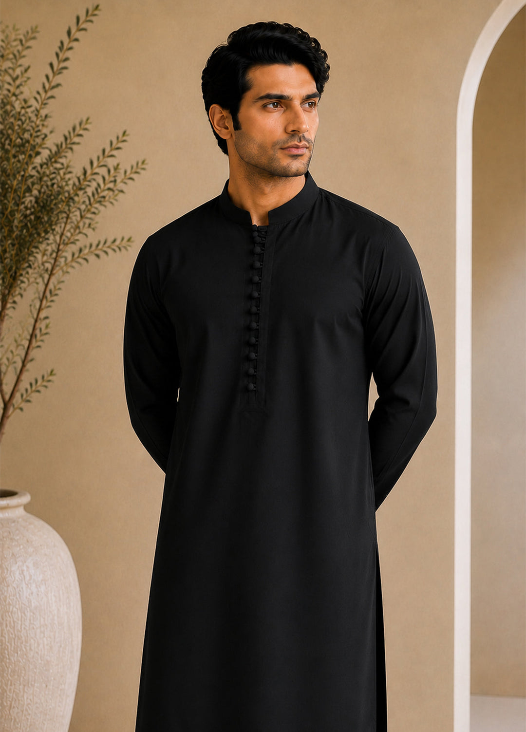 Mazham Mens RTW Solids Cotton 2 Piece Suit Black Luppi Casual Collection