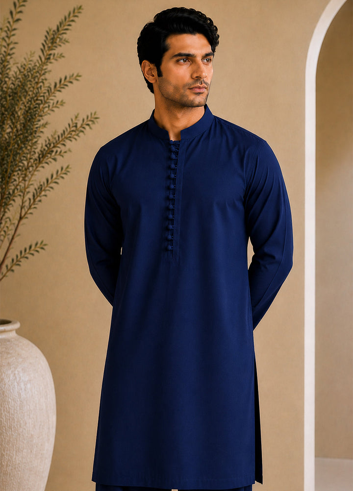 Mazham Mens RTW Solids Cotton 2 Piece Suit Navy Blue Luppi Casual Collection