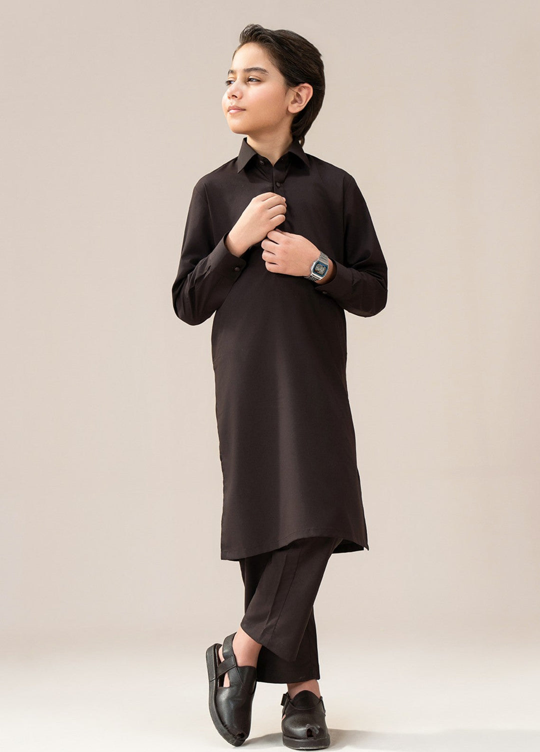 Divinely Crafted Boys RTW Solids Wash N wear 2 Piece Suit Chocolate Brown Casual Collection