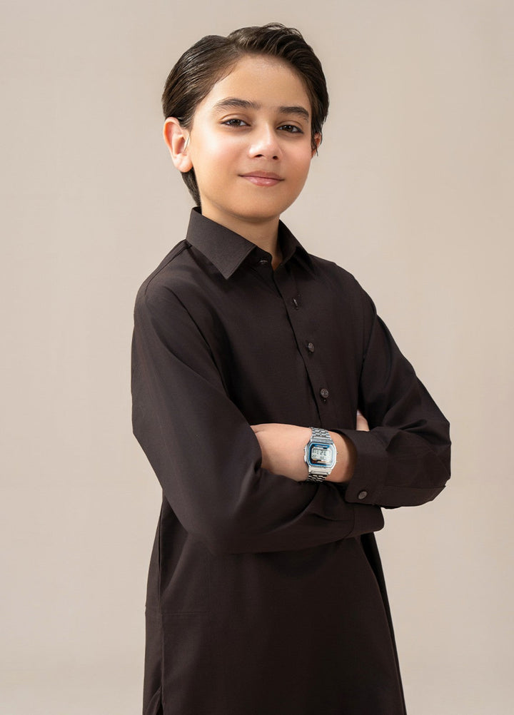 Divinely Crafted Boys RTW Solids Wash N wear 2 Piece Suit Chocolate Brown Casual Collection