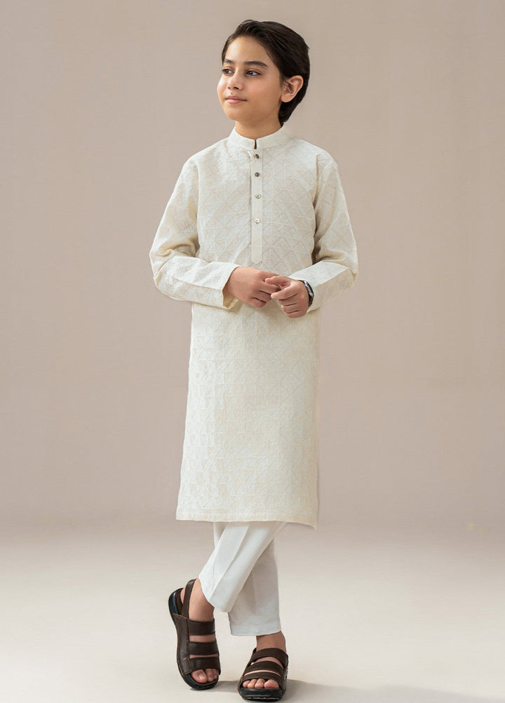 Divinely Crafted Boys RTW Chikankari Cotton 2 Piece Suit Off-White Casual Collection
