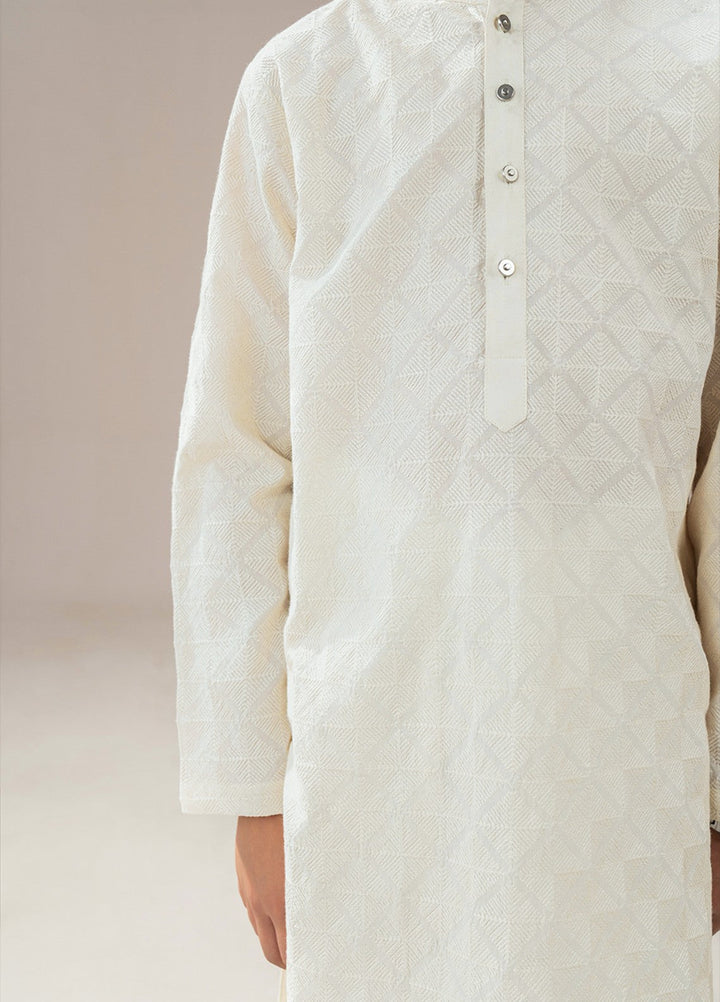 Divinely Crafted Boys RTW Chikankari Cotton 2 Piece Suit Off-White Casual Collection