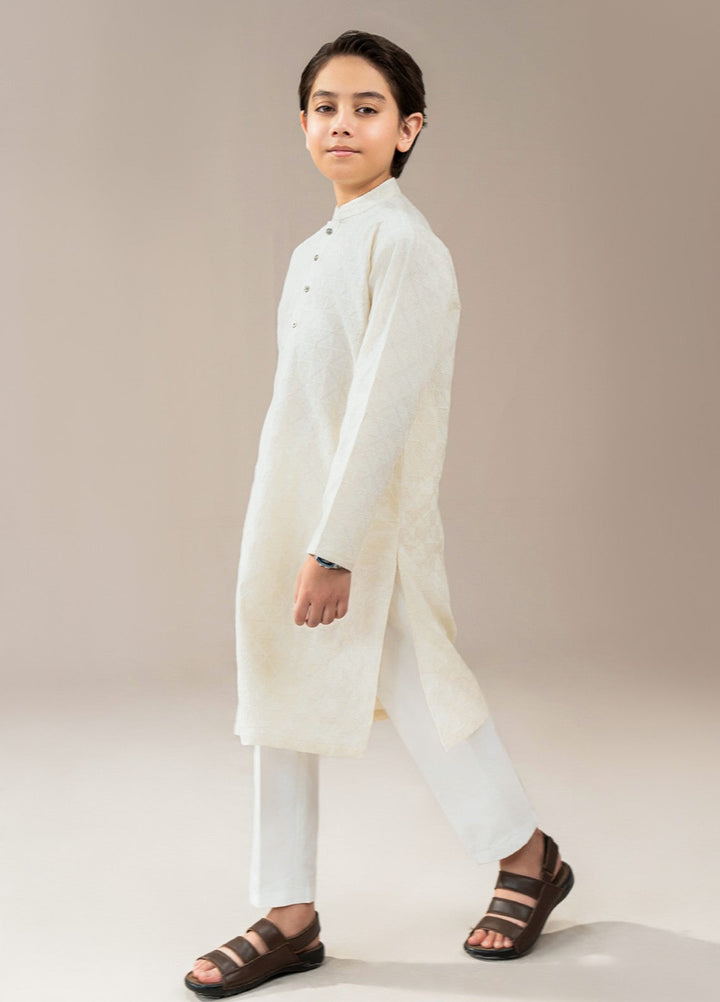 Divinely Crafted Boys RTW Chikankari Cotton 2 Piece Suit Off-White Casual Collection