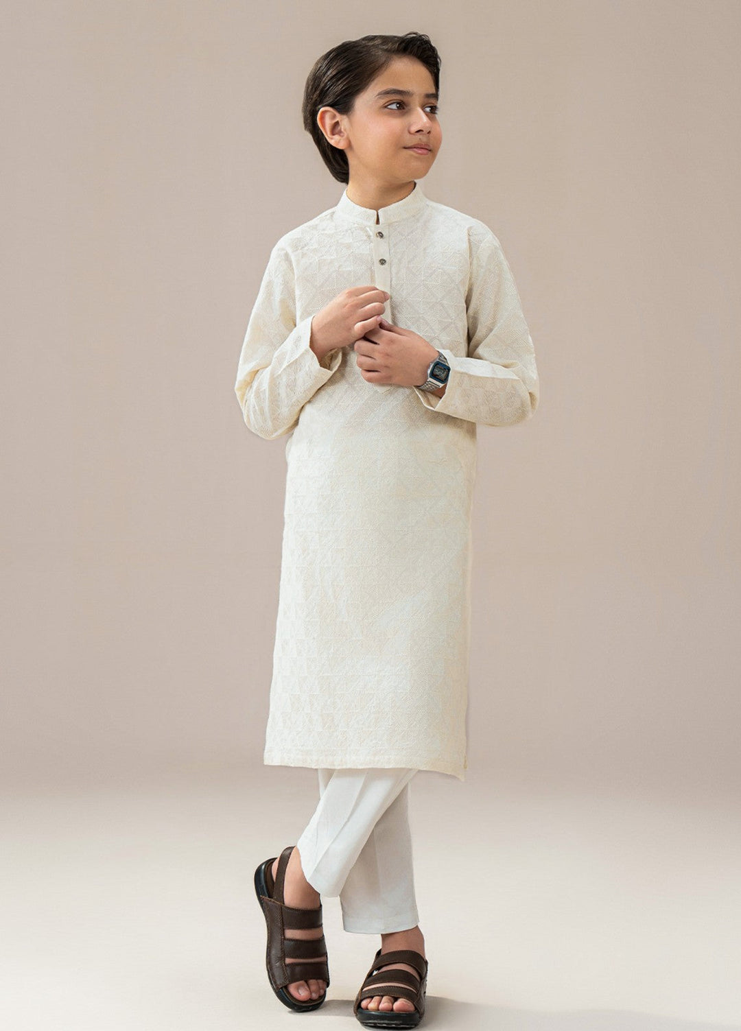 Divinely Crafted Boys RTW Chikankari Cotton 2 Piece Suit Off-White Casual Collection