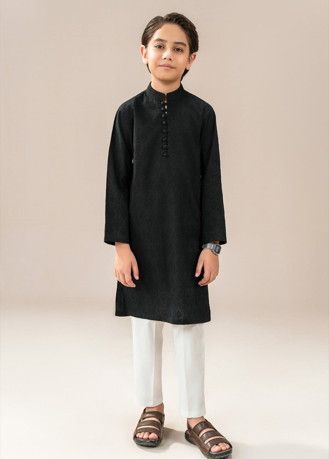 Divinely Crafted Boys RTW Chikankari Cotton 2 Piece Suit Black Chikankari Casual Collection
