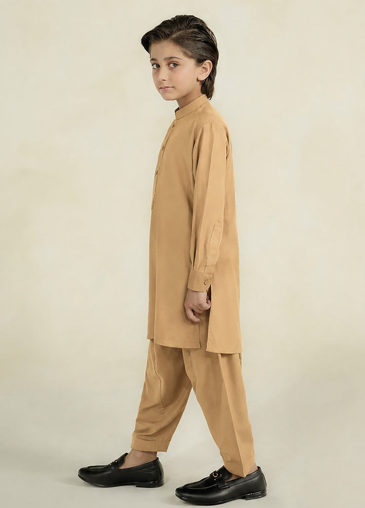 Divinely Crafted Boys RTW Solids Wash N wear 2 Piece Suit Camel Brown Casual Collection