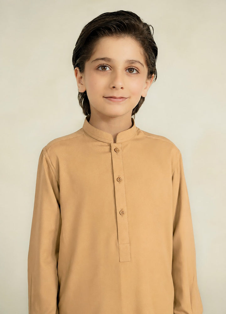 Divinely Crafted Boys RTW Solids Wash N wear 2 Piece Suit Camel Brown Casual Collection